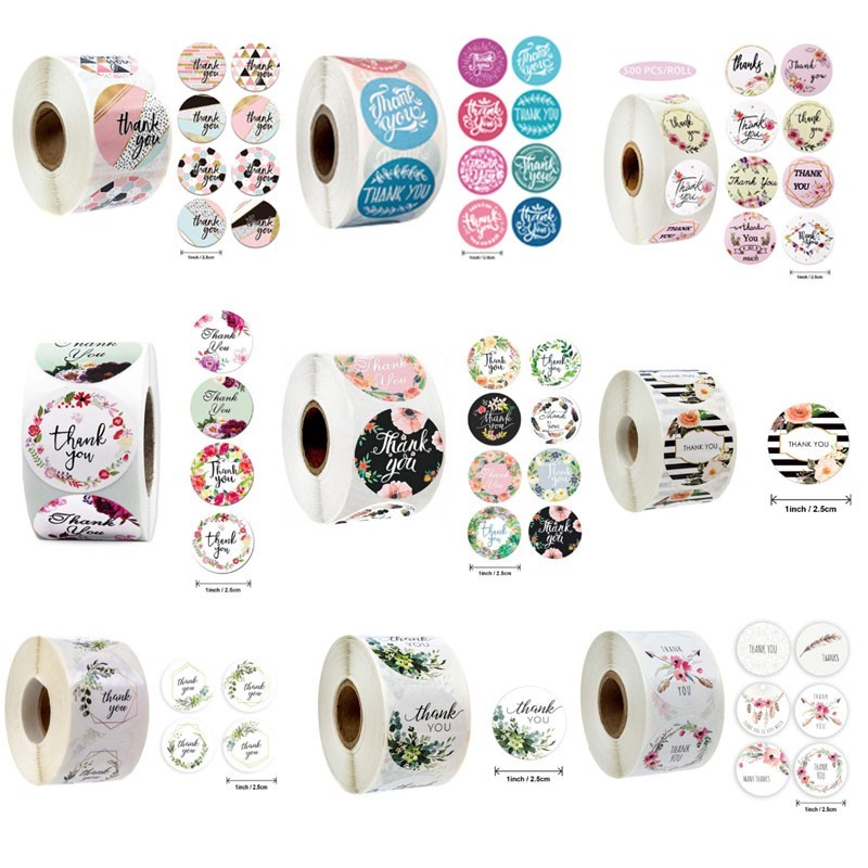 Set 500 Nhãn Dán Giấy kraft Màu Trắng Trong Suốt 1inch 2.5cm Dùng Trang Trí Túi Bánh Cảm Ơn Cửa Hàng Thức Ăn diy