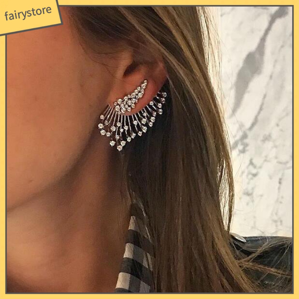 1 Đôi Bông Tai Hình Đôi Cánh Đính Đá Lấp Lánh Phong Cách Retro Dành Cho Nữ