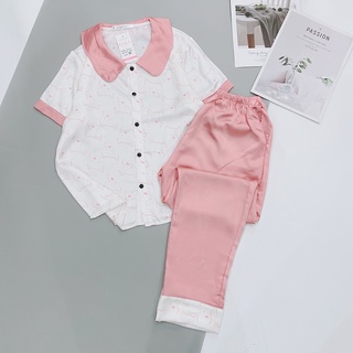 Bộ đồ mặc nhà cao cấp, đồ ngủ pijama lụa satin cổ bèo quần dài - boody bp05.3