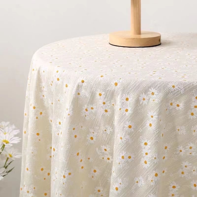 Khăn Trải Bàn Vải Cotton Lanh Cao Cấp Họa Tiết Hoa Cúc Xinh Xắn Phong