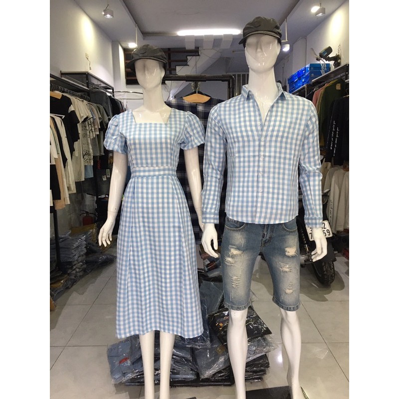 SET ĐỒ ĐÔI NAM NỮ ĐẸP COUPLE TINA SET ĐỒ CẶP NAM NỮ ĐẸP CARO XANH TRẮNG THEO PHONG CÁCH HÀN QUỐC SIÊU XINH