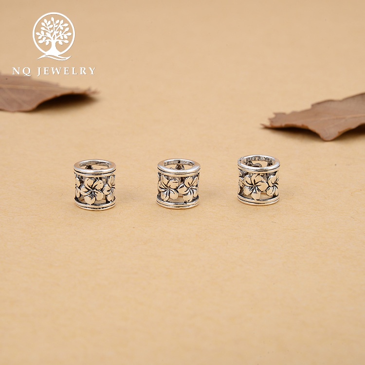 Charm bạc chặn hạt hình trụ họa tiết bông hoa - NQ Jewelry