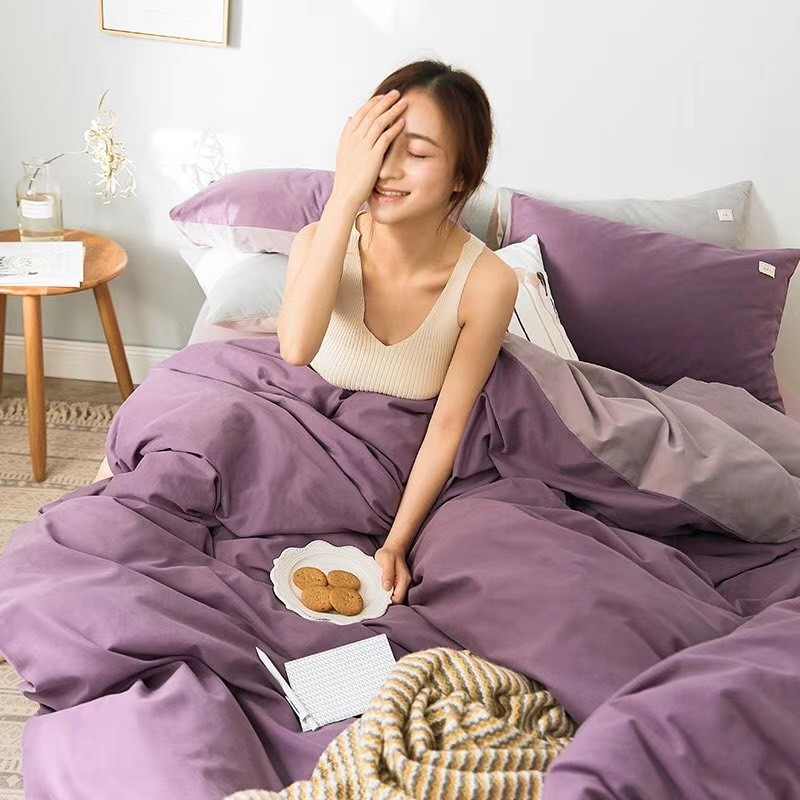 Bộ Chăn Ga Gối Đũi TiCi Cao Cấp,Đủ Kích Thước,Màu màu tím phối ghi