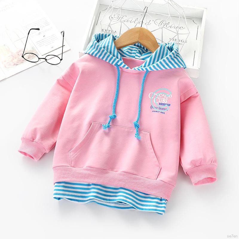 Áo hoodie tay dài màu trơn Se7en cho bé gái 2-8 tuổi