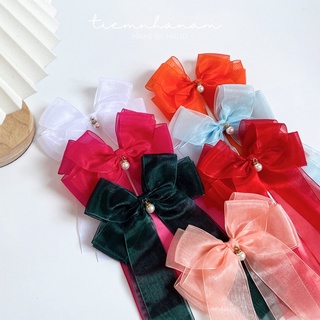 🎀 KẸP TÓC NƠ VOAN TIỂU THƯ DÀI PHỐI HẠT - [ Nhà Nấm handmade]