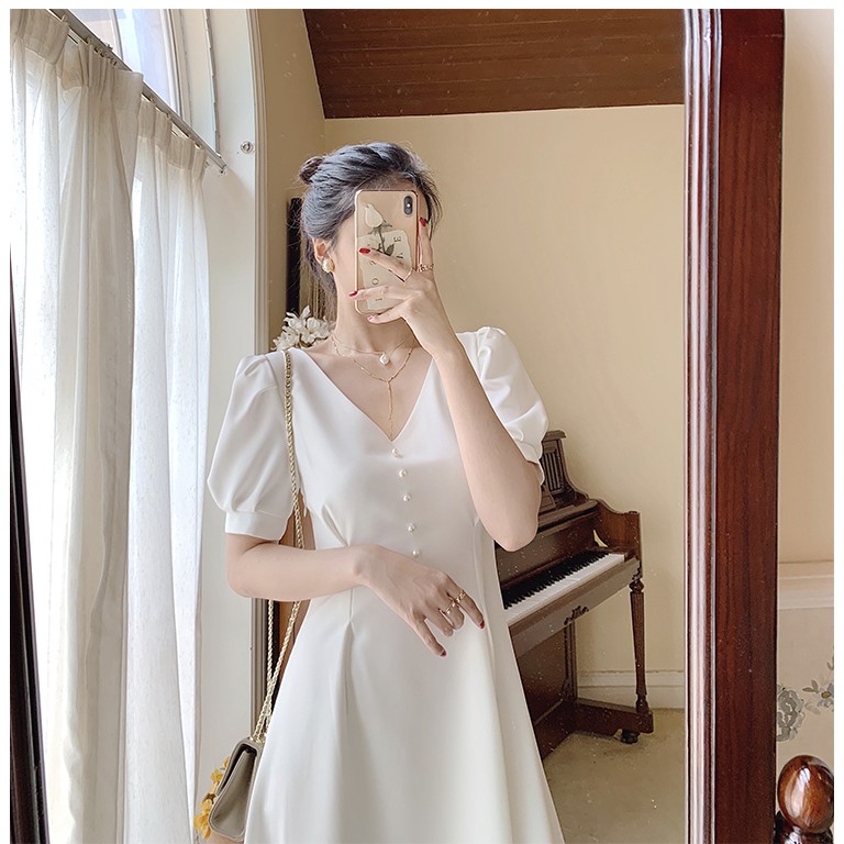 Váy đầm màu trắng kem cổ điển vintage dáng xòe công sở đi tiệc thanh lịch hàng thiết kế đủ size s m l | BigBuy360 - bigbuy360.vn