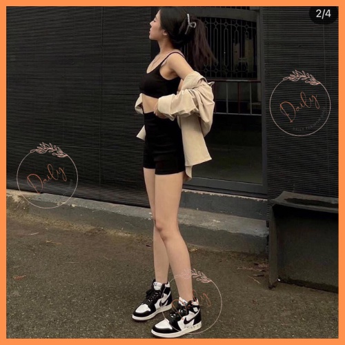 Quần Biker Short Legging Đùi Nữ Knit Trendy Nâng Mông Cạp Cao Chất Cotton Dày Dặn Co Giãn Ôm Mông Hack Dáng