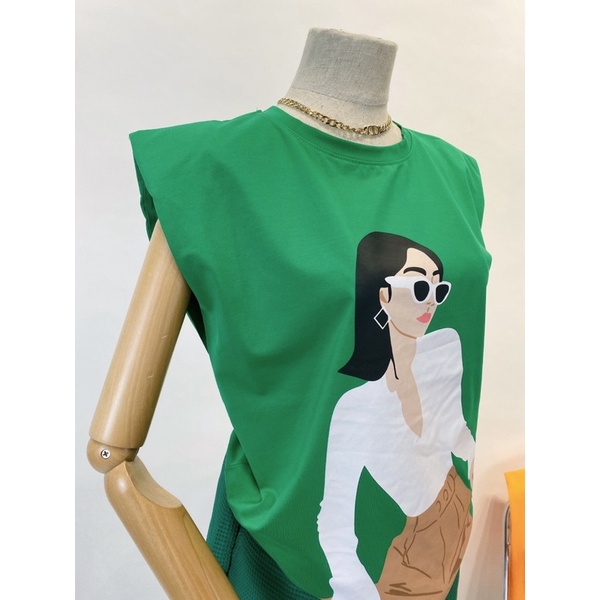 Áo độn vai iClassic thun cotton phông sát nách Cam Xanh Lá thời trang nữ áo kiểu sang trọng thanh lịch đi chơi dạo phố