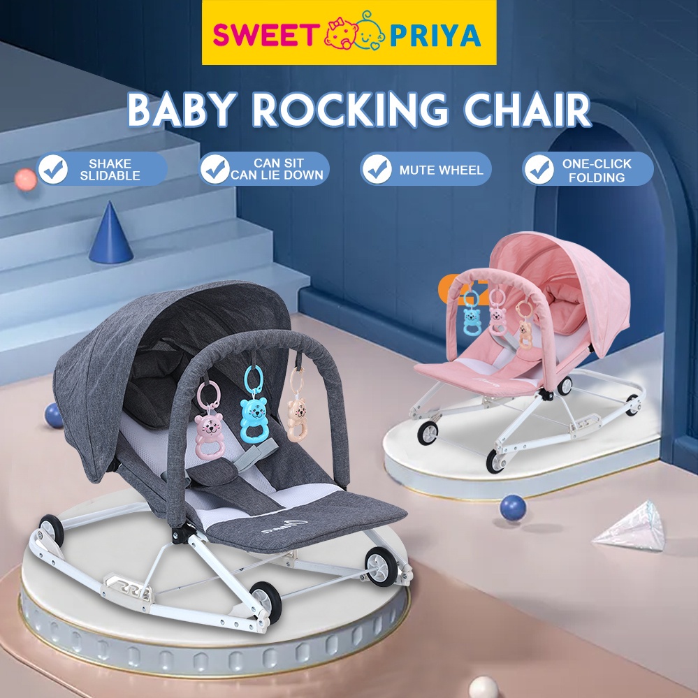 2 TRONG 1👶 Ghế bập bênh cho bé👶 Nôi trẻ sơ sinh có thể gập lại Rocker bouncer &bánh xe thoải mái Xích đu 0-36 tháng17296