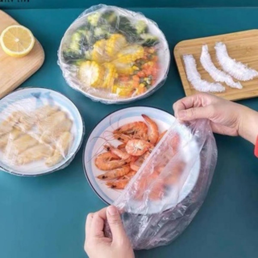 Combo 100 màng bọc thực phẩm PE, túi bọc thực phẩm hình con Gấu, màng bọc thực phẩm an toàn vệ sinh có chun hình gấu