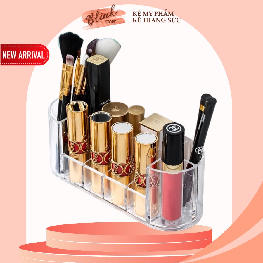 Khay son, kệ đựng đồ trang điểm 8 ngăn đa năng chất liệu nhựa Mica dày dặn loại đẹp màu trong suốt