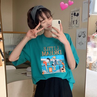 áo thun ulzzang áo phông trắng xanh cam form rộng dài kiểu dáng hàn quốc tay ngắn lỡ lửng