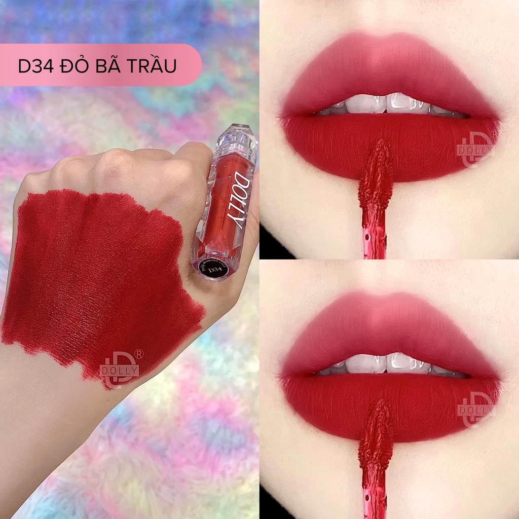 Son Kem Lì DOLLY DIAMOND VELVET Không Chì  Màu Đỏ Bã Trầu