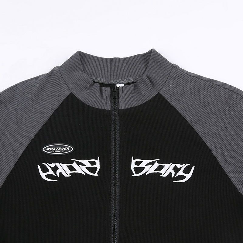 Áo Thun Ngắn Cổ Cao Dáng Ôm In Họa Tiết Phối Khóa Kéo Thời Trang Cho Nữ