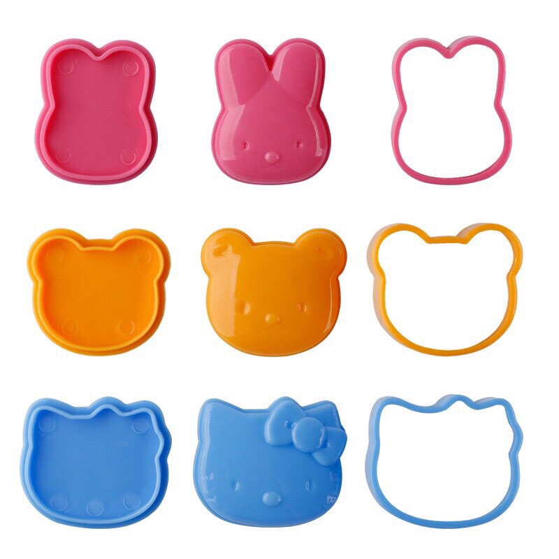 Bộ 3 khuôn cơm bento ép cơm tạo hình thỏ gấu mèo, khuôn làm bánh, đậu hũ non, ép trứng cho bé ăn dặm ngon miệng