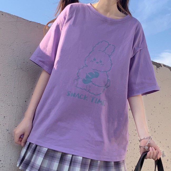 Áo thun tay lỡ 194SHOP Unisex vải coton dày dặn, co dãn, form rộng - Thỏ Snack Time