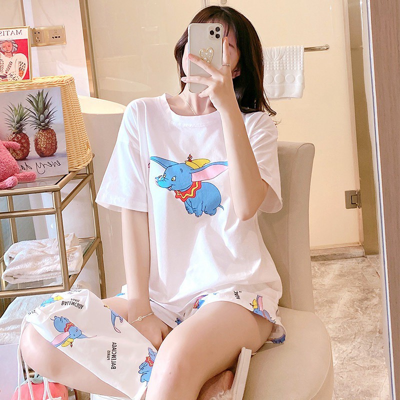 Bộ Đồ Ngủ Tay Ngắn Dáng Rộng In Họa Tiết Hoạt Hình Dễ Thương Cho Nữ