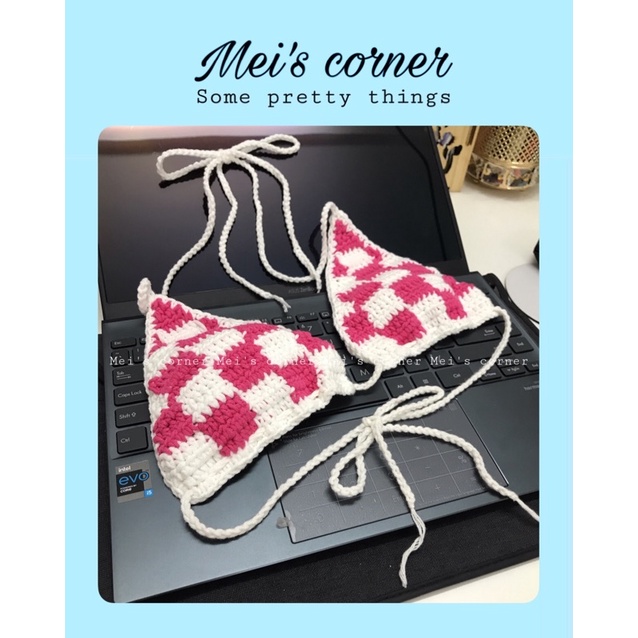 ÁO BIKINI 2 MẢNH CARO LEN MÓC- CHECKERED BIKINI TOP