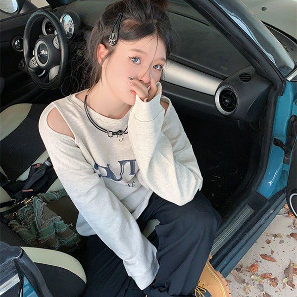 Áo Sweater Cổ Tròn Tay Dài Dáng Rộng In Chữ Phong Cách Mỹ Thời Trang Mùa Thu Cho Nữ