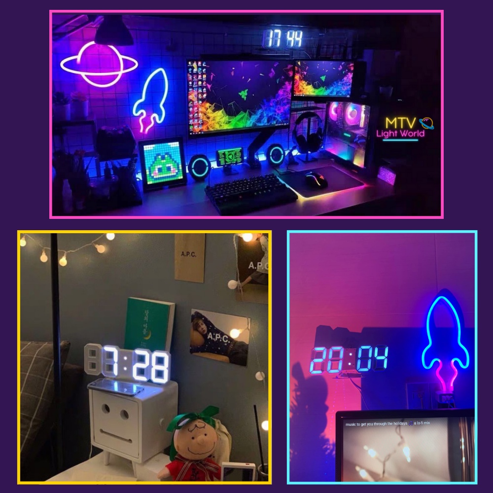 Đồng hồ LED 3D để bàn làm việc, treo tường trang trí phong cách Vintage, TN828 hiển thị nhiệt độ, báo thức - MTV Store