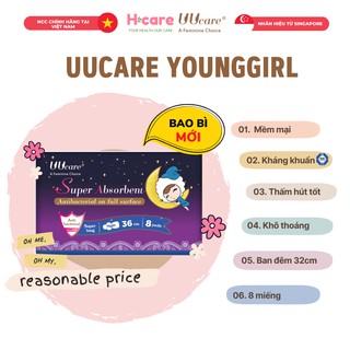 [UUCARE] Băng vệ sinh kháng khuẩn YoungGirl ban đêm 36cm