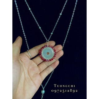 Dây chuyền cổ phục - Bạch ngọc kết pha lê đỏ