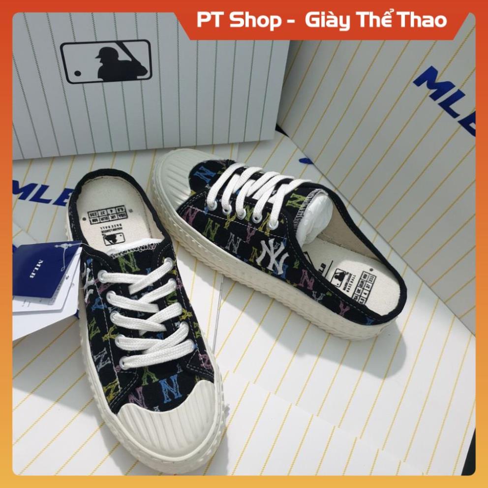 [FreeShip-Hàng Loại A] Giầy MLB NY đen đạp gót hót trend , Giày MLB sục đen cao cấp full box phụ kiện bill tag Sneaker
