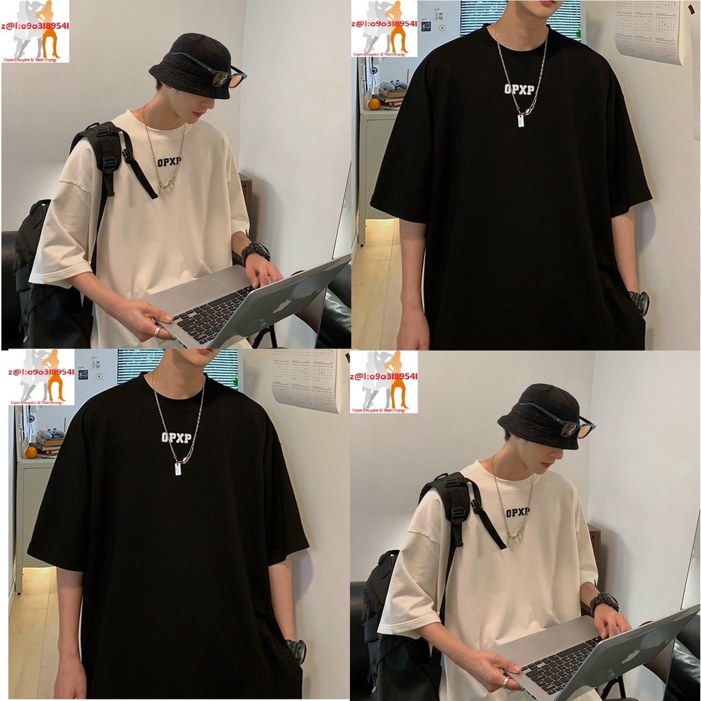 Áo thun unisex nam nữ đều mặc form rộng tay lỡ - Chữ OPXP trước ngực