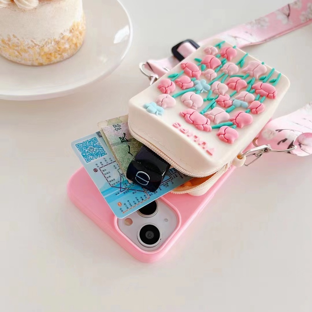 Ốp Điện Thoại Thiết Kế Ví Đựng Xu Hình Hoa Tulip Cho Samsung A03 A03S A12 A13 A22 A32 A33 A53 A73 M51 M52 M62 S22 Ultra