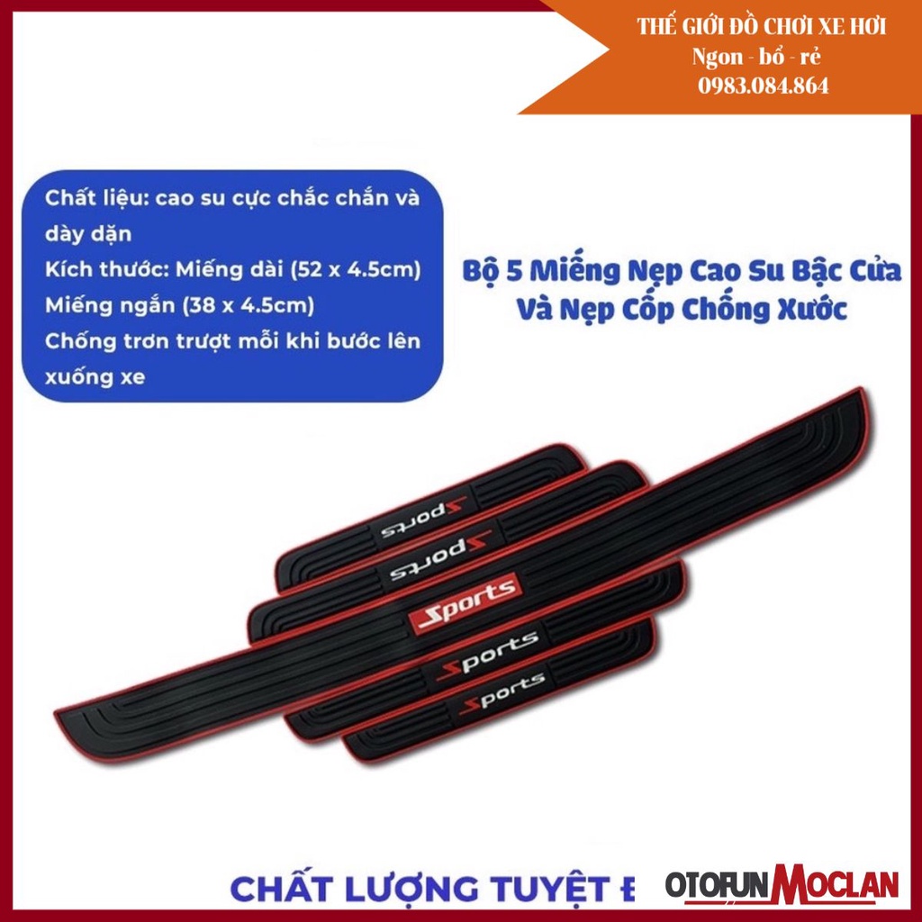 (full xe) Bộ 5 miếng cao su bậc cửa và nẹp cốp chống xước bậc cửa ô tô hãng Sports - Toyota - Hyundai - KiA - Honda