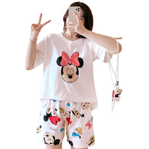 Bộ Ngủ Đẹp- Bộ Mặc Nhà Nữ Cộc Tay Chất Cotton Siêu Mát Họa Tiết Hình Thú Ngộ Nghĩnh Cực Xinh BN04