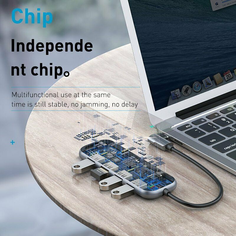 Bộ USB C Hub Baseus Mirror Series mở rộng USB 3.0, 3.5mm, HDMI 4K@30Hz,sạc không dây Apple Watch cho Macbook, Laptop...