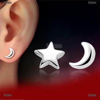 (Eetmo) Silver Plated Star And Moon Earrings For Women Girl Fashion Jewelry Gift
