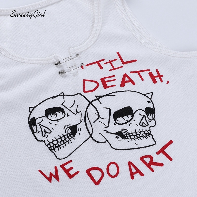 Áo Tank Top Cổ Tròn In Họa Tiết Đầu Lâu Hoạt Hình Phong Cách Gothic Thời Trang Cho Nữ