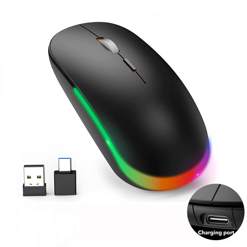 Chuột không dây RGB Có Thể Sạc Lại Bằng Cổng USB Và Bộ Chuyển Đổi Type C Tiện Dụng Cho Laptop /