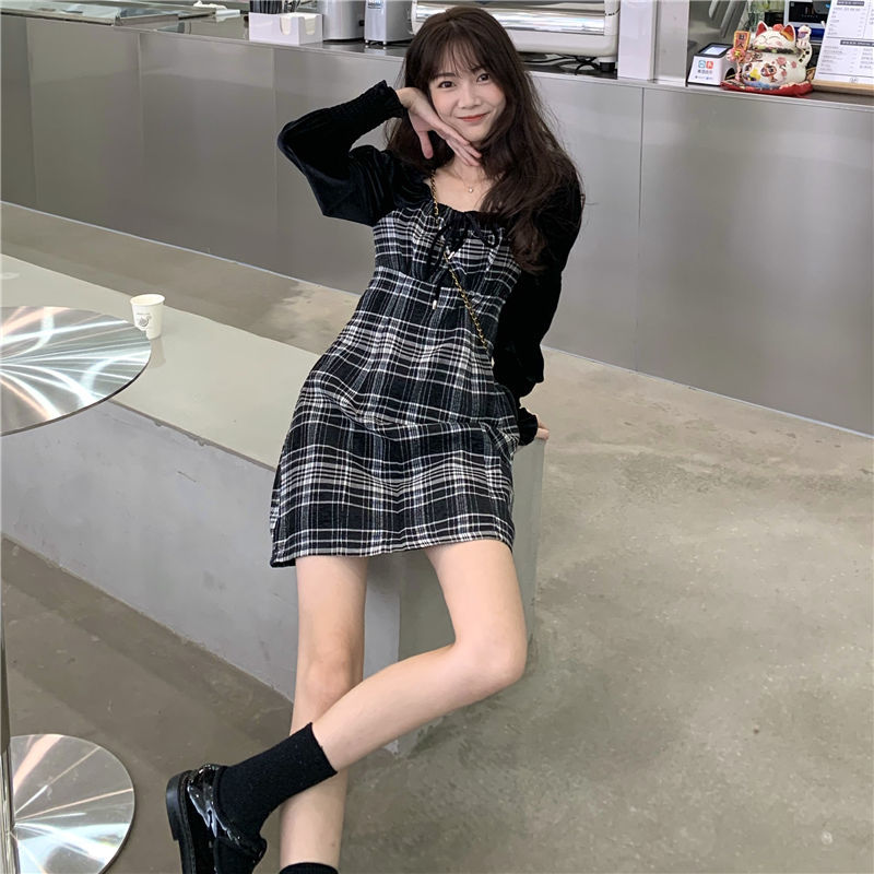 Váy Chữ A Tay Dài Kẻ Sọc Caro Trẻ Trung Hợp Thời Trang Cho Bạn Gái | BigBuy360 - bigbuy360.vn