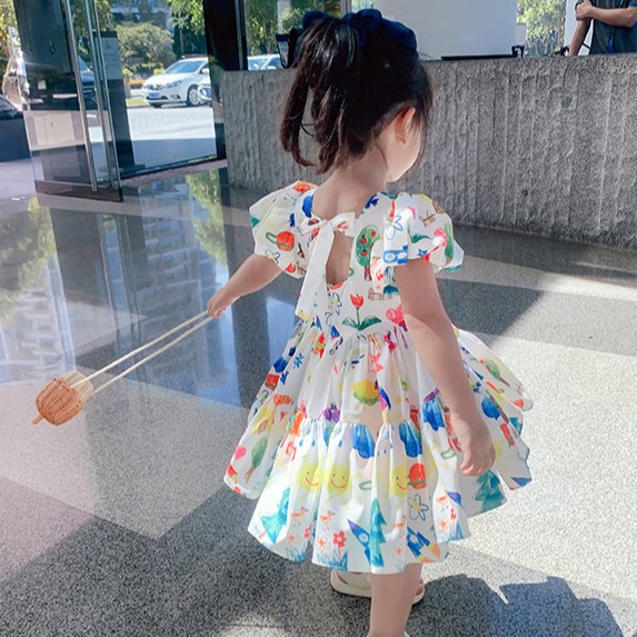 Váy Công Chúa Tay Phồng Hở Lưng Thời Trang Dành Cho Bé