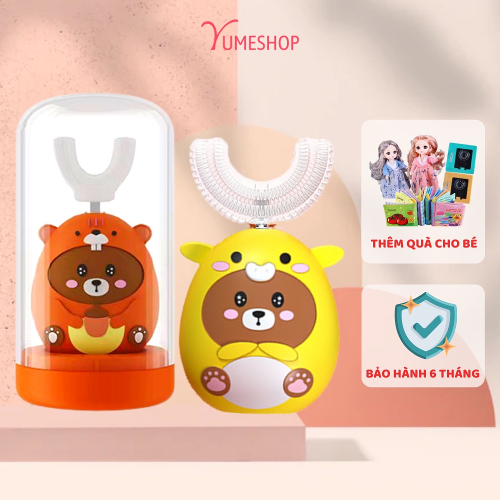Bàn chải đánh răng cho bé 2 tuổi đến 9 tuổi MASER V9, Bàn chải điện cho bé lông mềm chữ U Silicon cao cấp