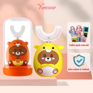 Bàn chải đánh răng cho bé 2 tuổi đến 9 tuổi MASER V9, Bàn chải điện cho bé lông mềm chữ U Silicon cao cấp