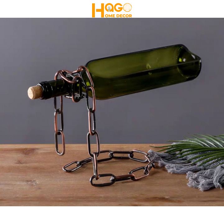 Bình hoa, lọ hoa thủy tinh hình chai kèm dây xích, lọ hoa bay trang trí, decor độc đáo