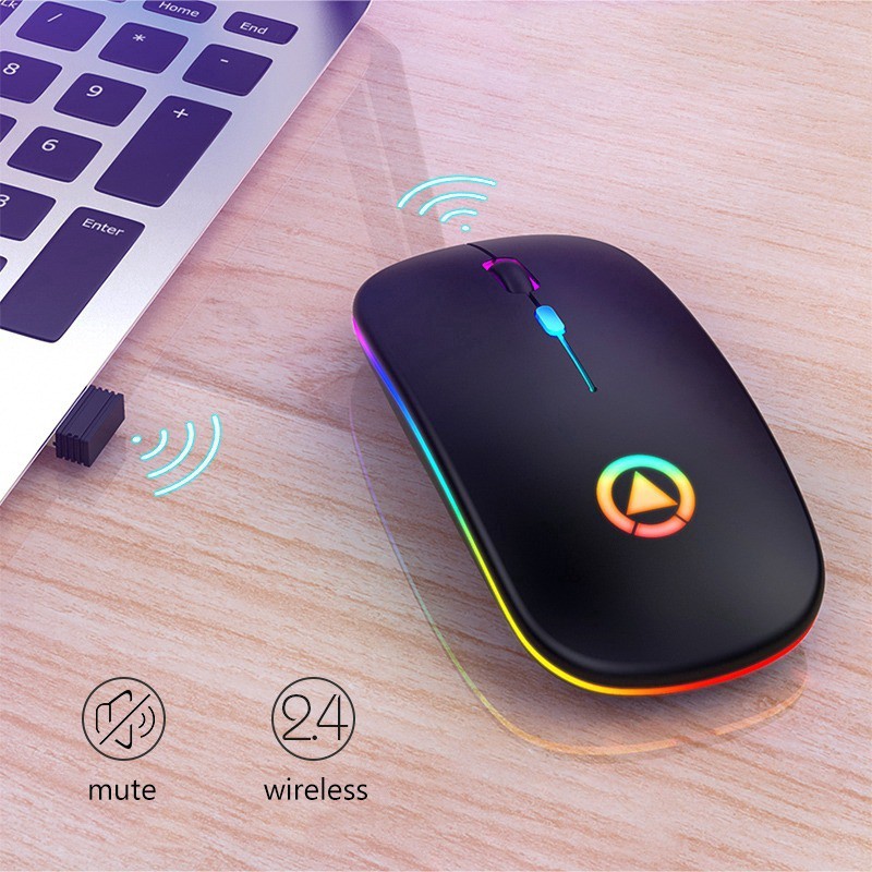 2.4G Silent Wireless Mouse 1600DPI RGB LED Backlit Rechargeable Gaming Mouse Ultra Slim Ergonomic