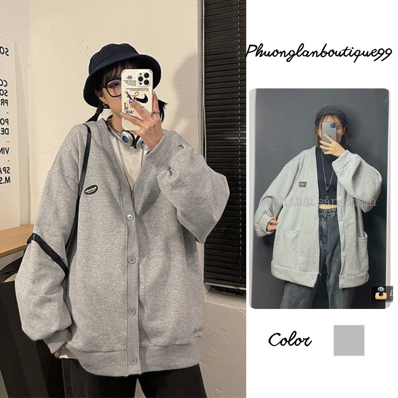 Áo Cadigan, Áo khoác nỉ mác cao su nổi màu xám form rộng unisex PHULA