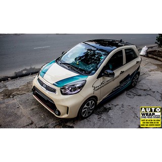 Tem họa tiết xe Morning Blue Racing Sport - Tem họa tiết ô tô Kia, tem dán sườn, dán nắp capo xe thể thao