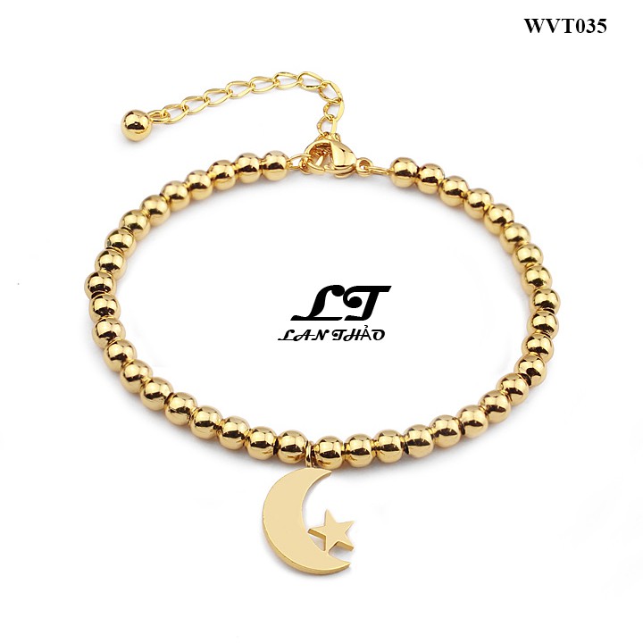 Lắc tay nữ chuỗi bi trăng sao tòn ten Không đen không gỉ sét WVT035