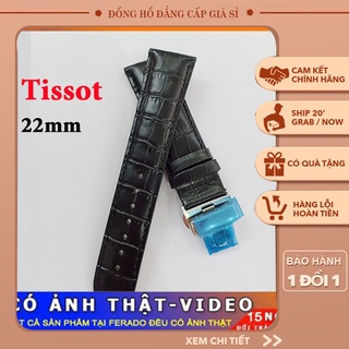 [SALE] Dây đồng hồ Tissot siêu bền da cá sấu khóa bạc size 22mm màu đen