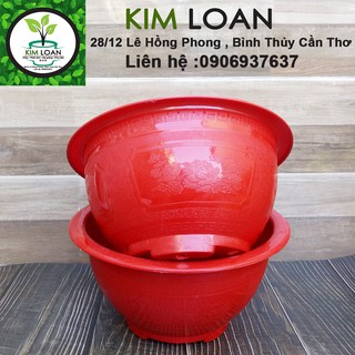 Combo 4 chậu nhựa tròn truyền thống đỏ hoa hồng 37x19cm
