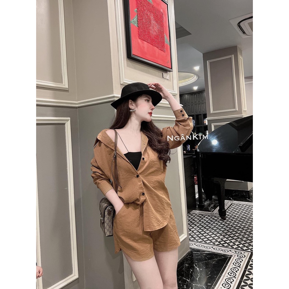 Set đũi 3 món áo sơ mi thụng vạt bầu quần short đùi TH326