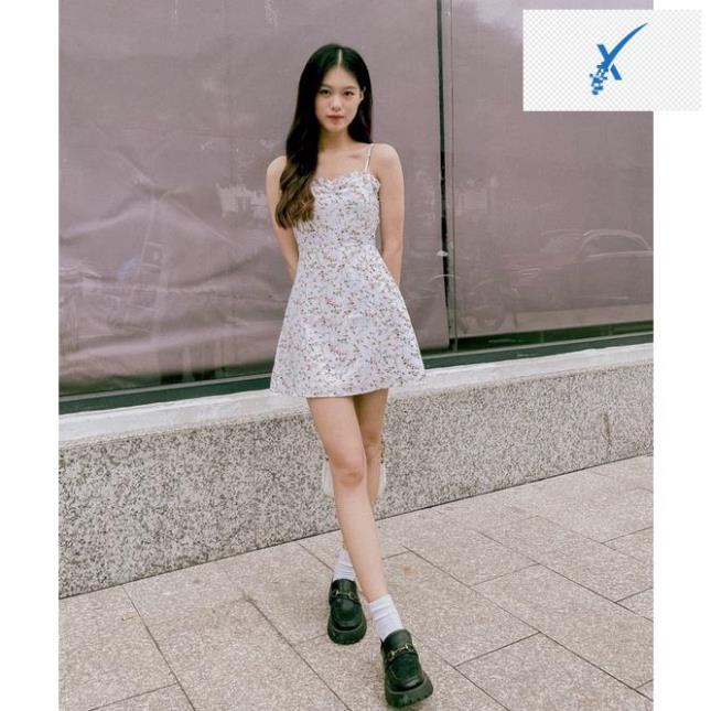 👚👗👚👗 DALLA Đầm hai dây hoa nhí màu trắng và đen 👚👗