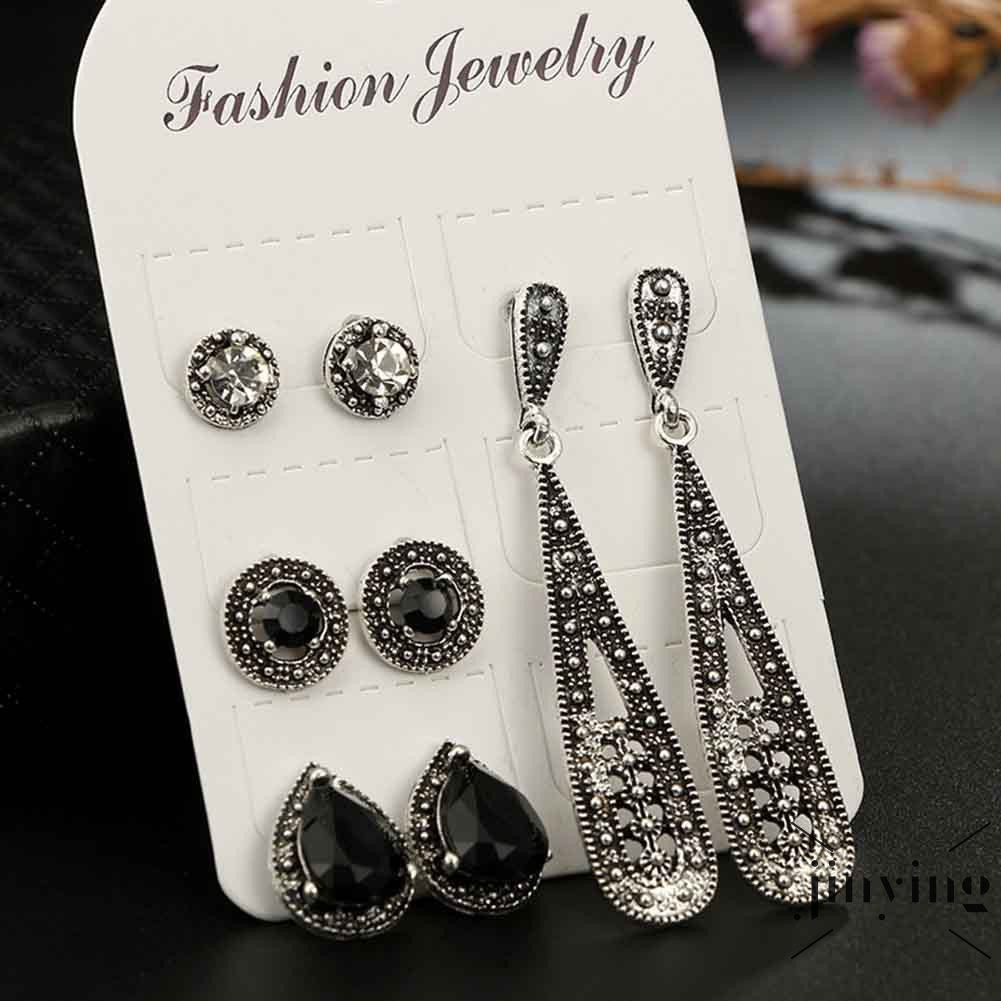 GETNOIVAS Set 4/5 cặp hoa tai đính pha lê phong cách Bohemian cho nữ