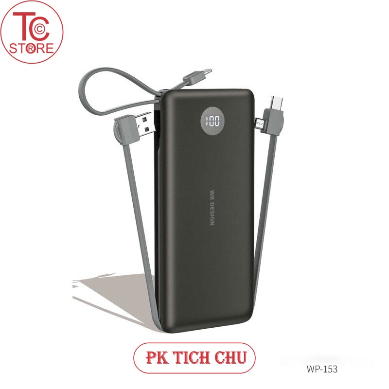 Pin Sạc Dự Phòng 10000 mAh Sạc Nhanh WP 153 Tích Hợp Cáp 3 Đầu IPhone/Micro/Type C - Màn Hình LED 🌟 [Giá Sỉ] 🌟[Sale TQ]